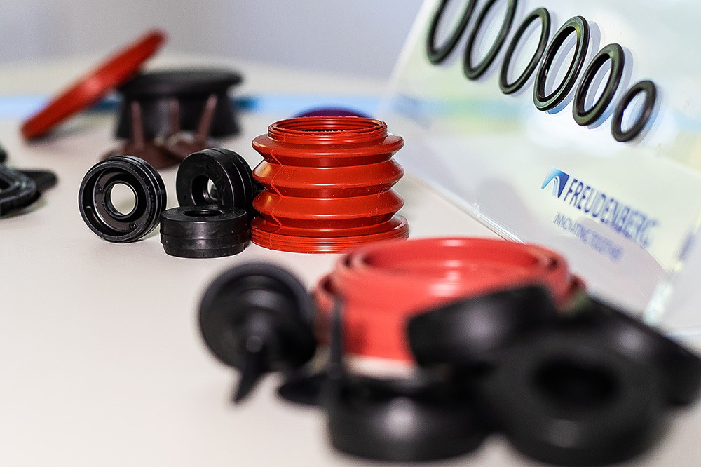 Close-up of different industrial seals, gaskets, and O-rings