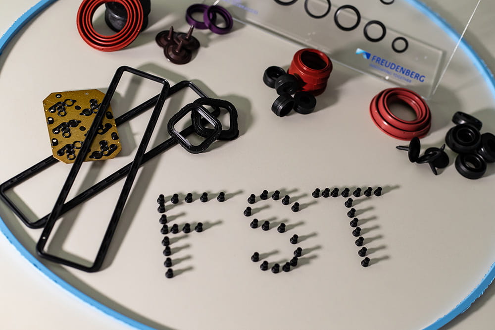 Close-up of different industrial seals, gaskets, and O-rings, with 